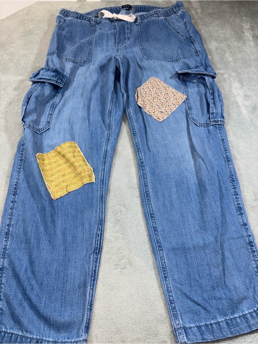 GAP Blue Denim Patchwork Cargo Pants - Size Large